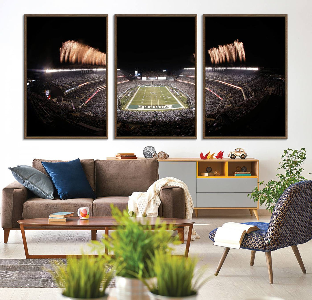 Eagles Field Stadium Wall Art features a depiction of Lincoln Financial Field fireworks.