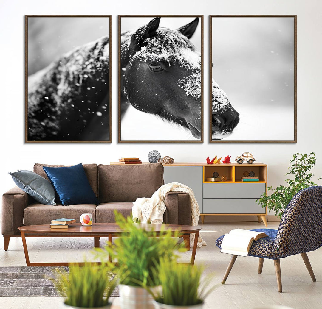 The Horse Canvas Print - Winter Horse Snow Wall Art captures winters essence beautifully.