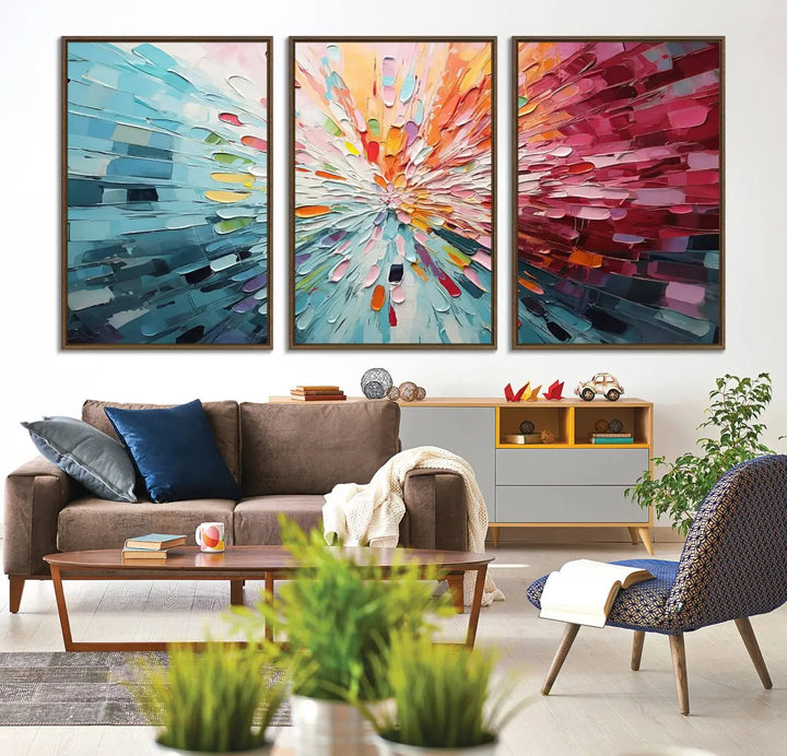 Radiant Bloom Abstract Floral Wall Art Canvas Print - Colorful Burst - Modern Living Room Decor - Ready to Hang