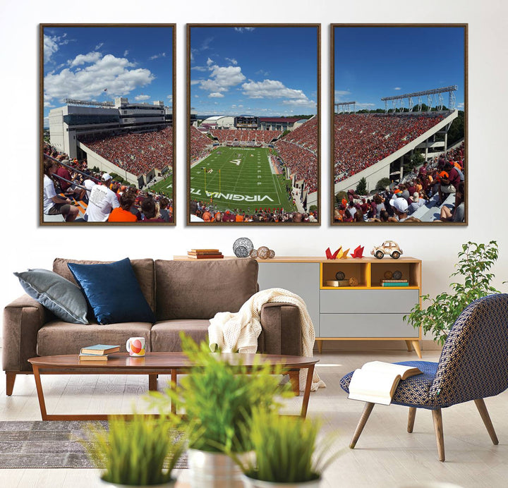 This Lane Stadium print captures Virginia Tech on the field along with the vibrant crowd, making it the perfect wall art for Hokies fans.