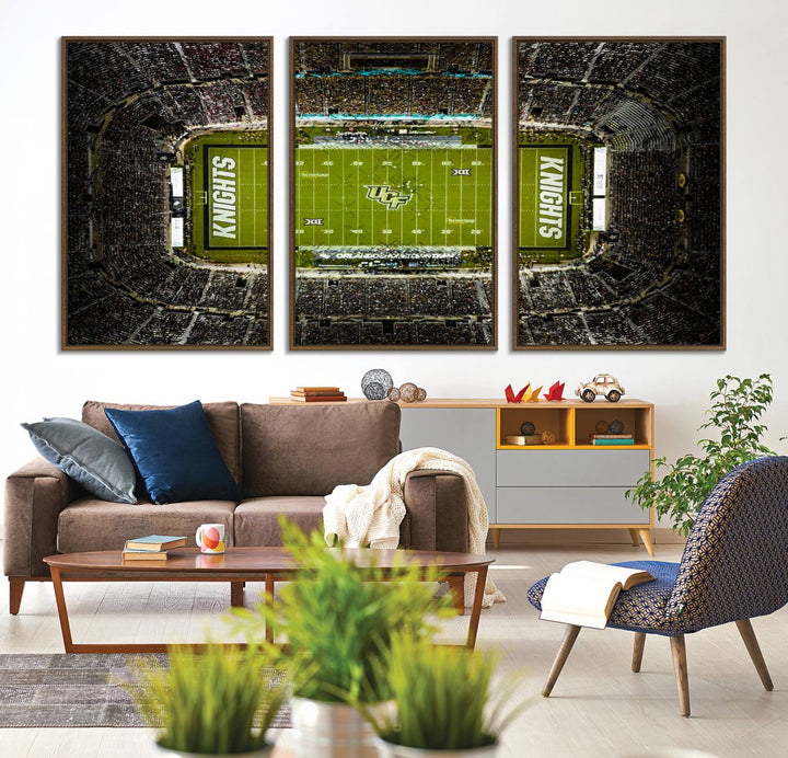 The UCF Knights Orlando Stadium Canvas Print, showcasing KNIGHTS in the end zones.