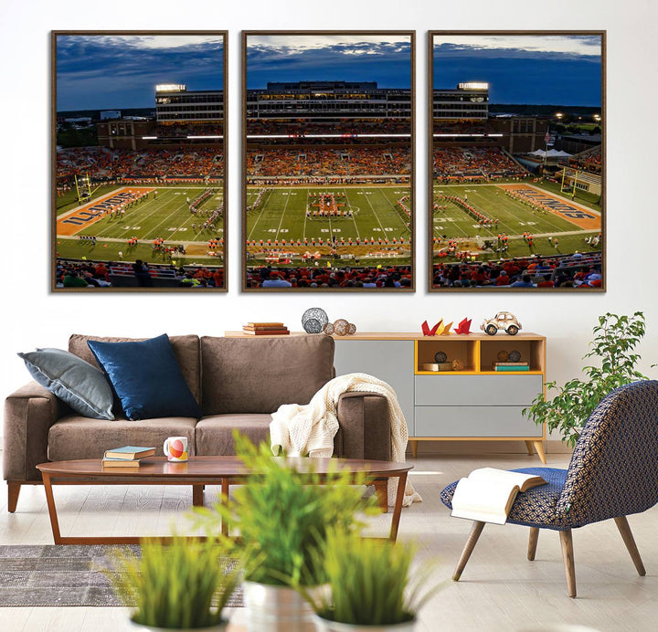 The University of Illinois band is depicted on a gallery-quality canvas wall art print.