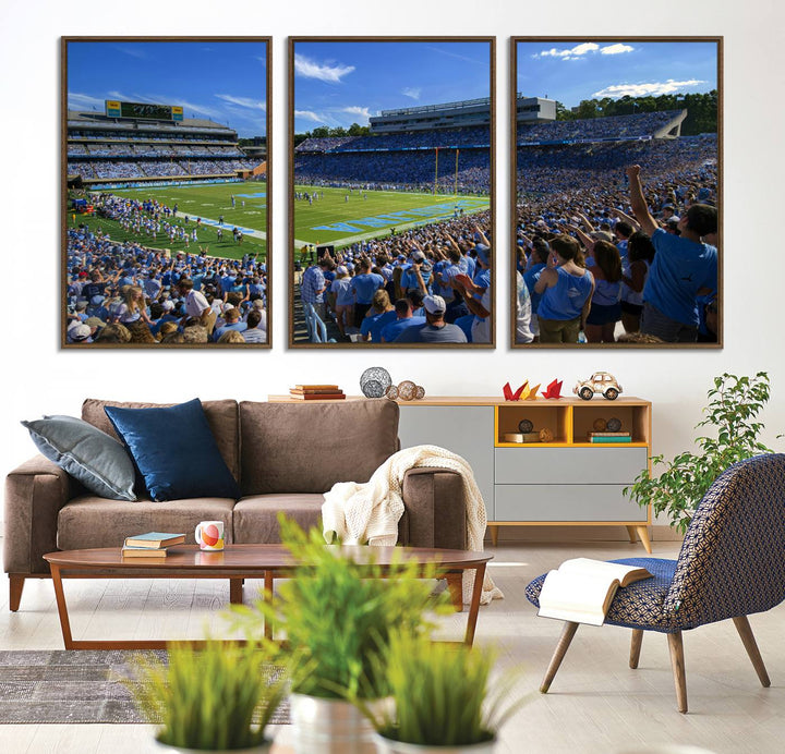 A University of North Carolina Tar Heels football stadium print on canvas.