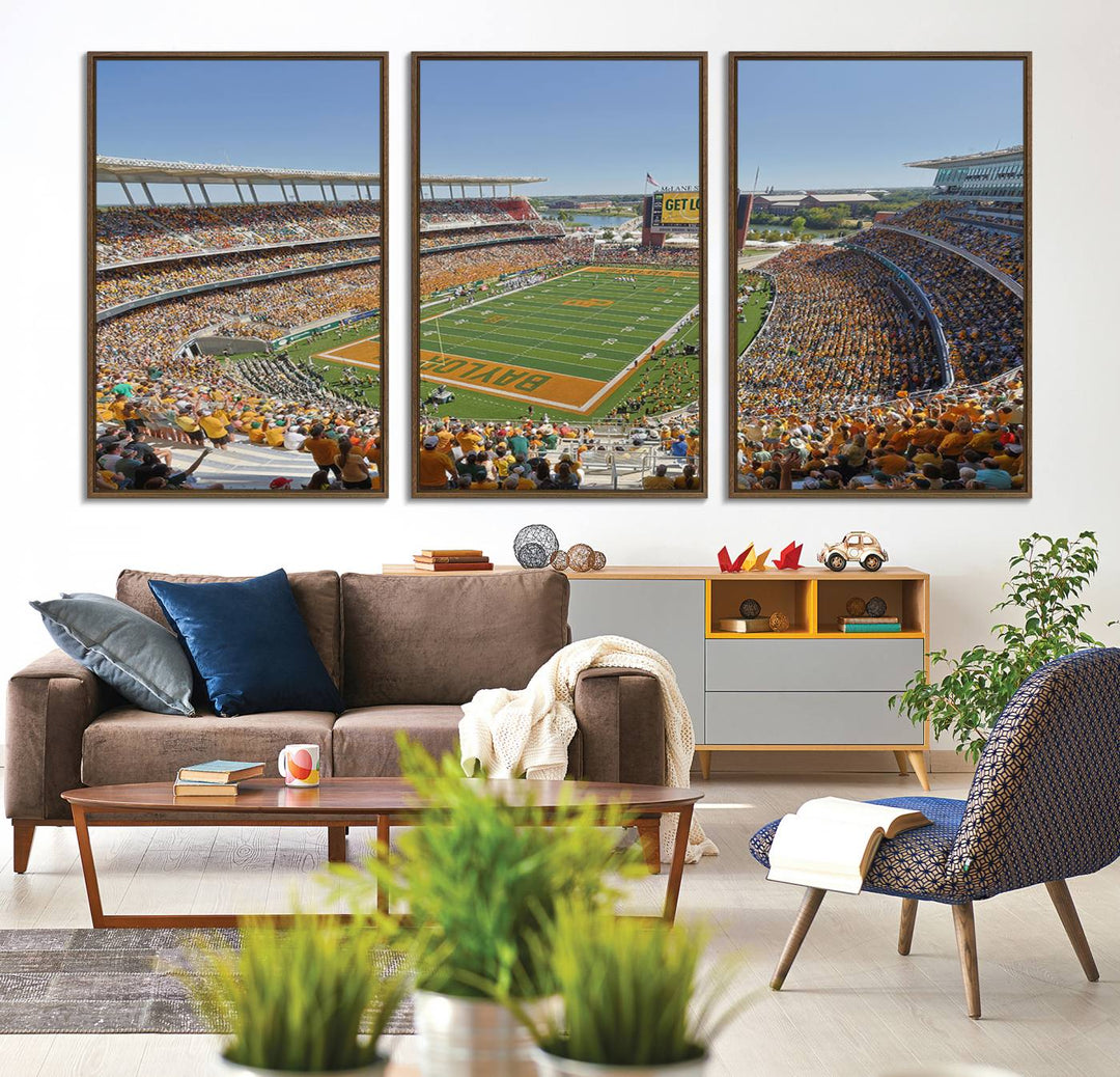 A high-res canvas captures a panoramic view of Waco McLane Stadium.