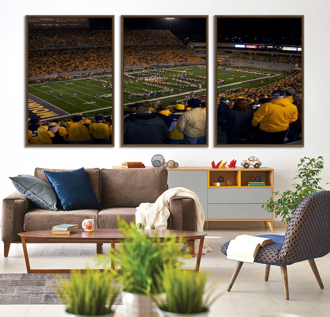 West Virginia Uni Mountaineers Football Canvas Wall Art Print.