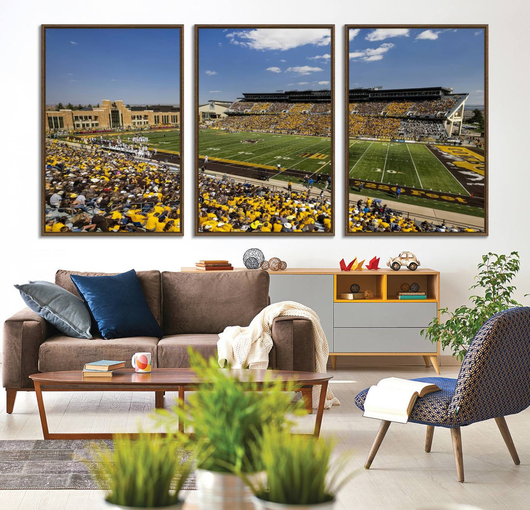 Aerial view of University of Wyoming Cowboys game at Jonah Field, perfect for a giclee canvas print.