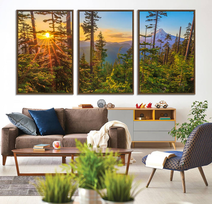 The kitchen features a Red Leaves on Trees landscape canvas print, perfect for nature lovers.