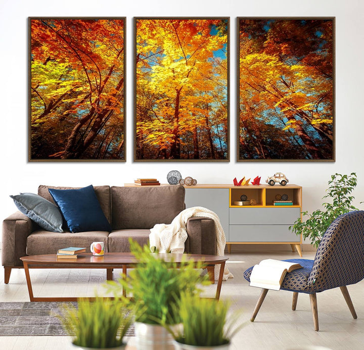 Forest View at Fall Wall Art hangs prominently, showcasing its beauty.