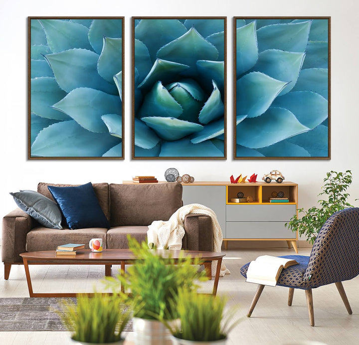 The Large Agave Succulent Canvas Wall Art is displayed on the wall.