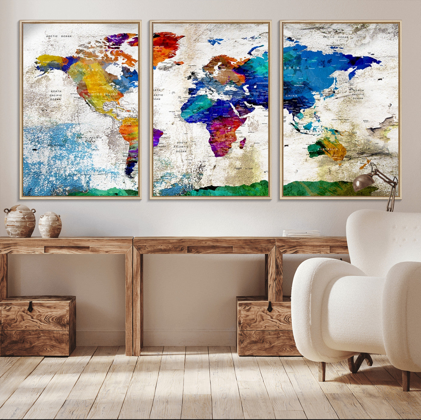 89870-MGV-CV-36X24-Push Pin World Map Canvas Print – Framed Travel Map Wall Art for Couples, Anniversary Gift, Modern Home or Office Decor