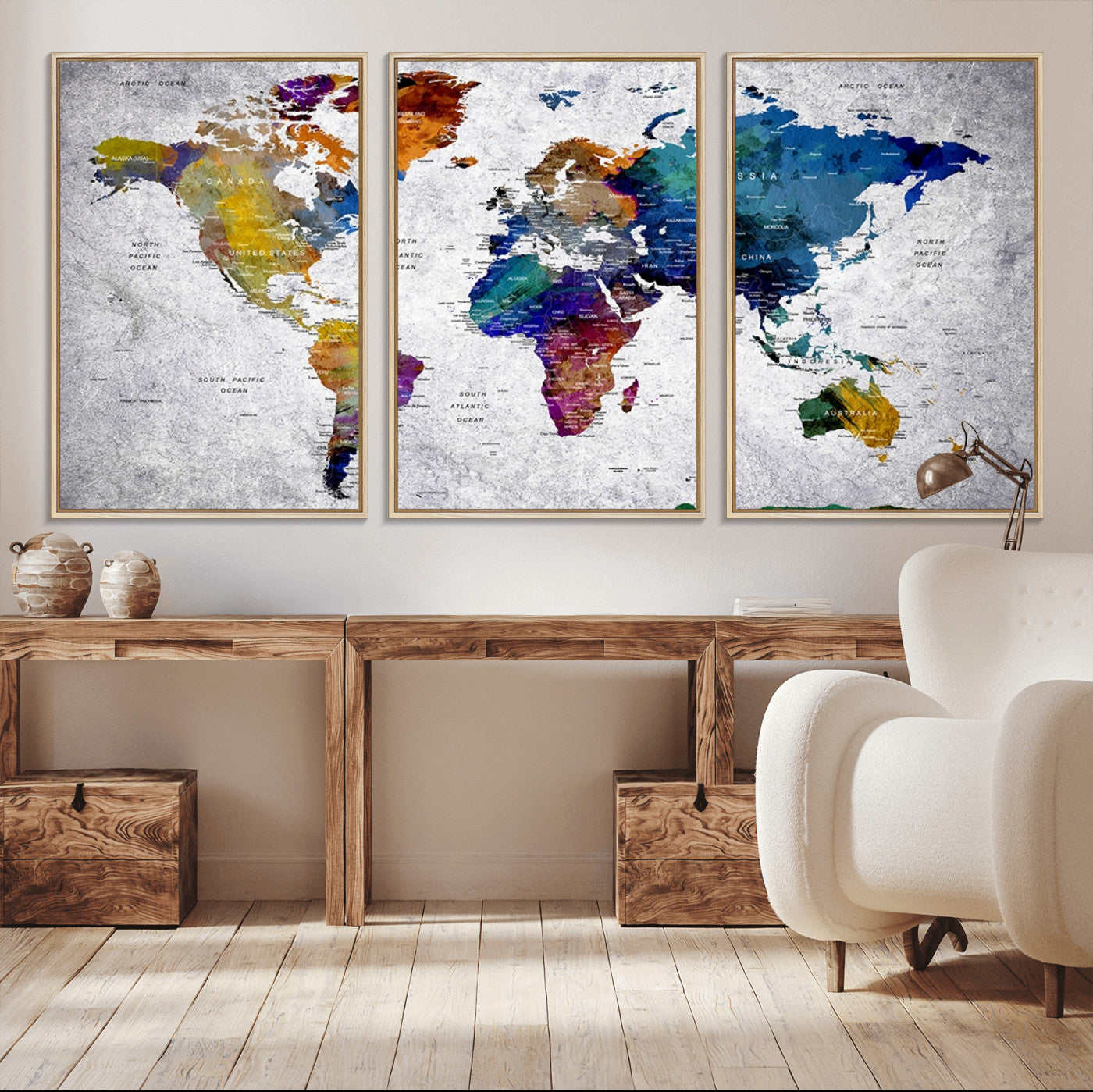 MGV-FC-60X30-3P - Push Pin World Map Canvas Print – Framed Wall Art for Couples to Track Their Travels – Anniversary