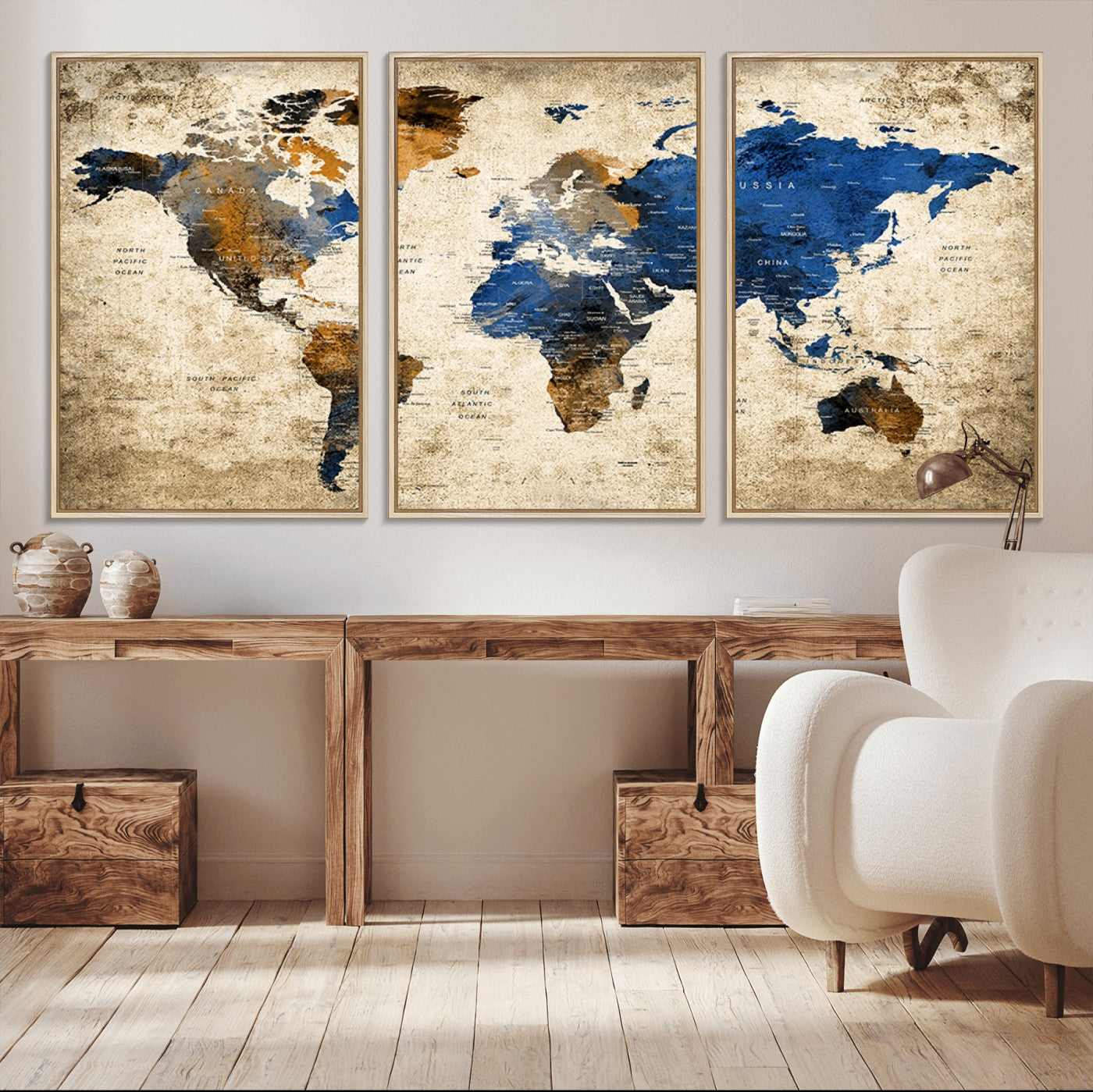 MGV-FC-60X30-3P - Push Pin World Map Canvas Print – Framed Wall Art for Couples to Track Their Travels – Anniversary