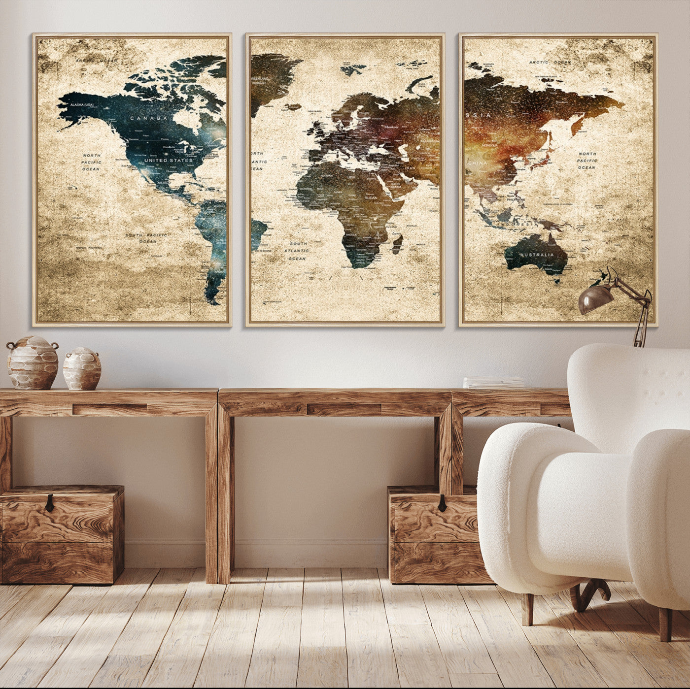 -Push Pin World Map Canvas Print – Framed Wall Art for Couples to Track Their Travels – Anniversary