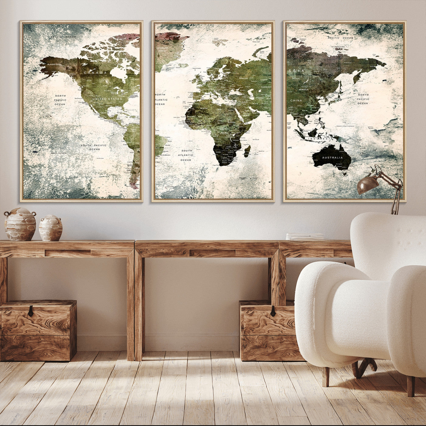 14328-MGV-CV-36X24-Push Pin World Map Canvas Print – Framed Travel Map Wall Art for Couples, Anniversary Gift, Modern Home or Office Decor