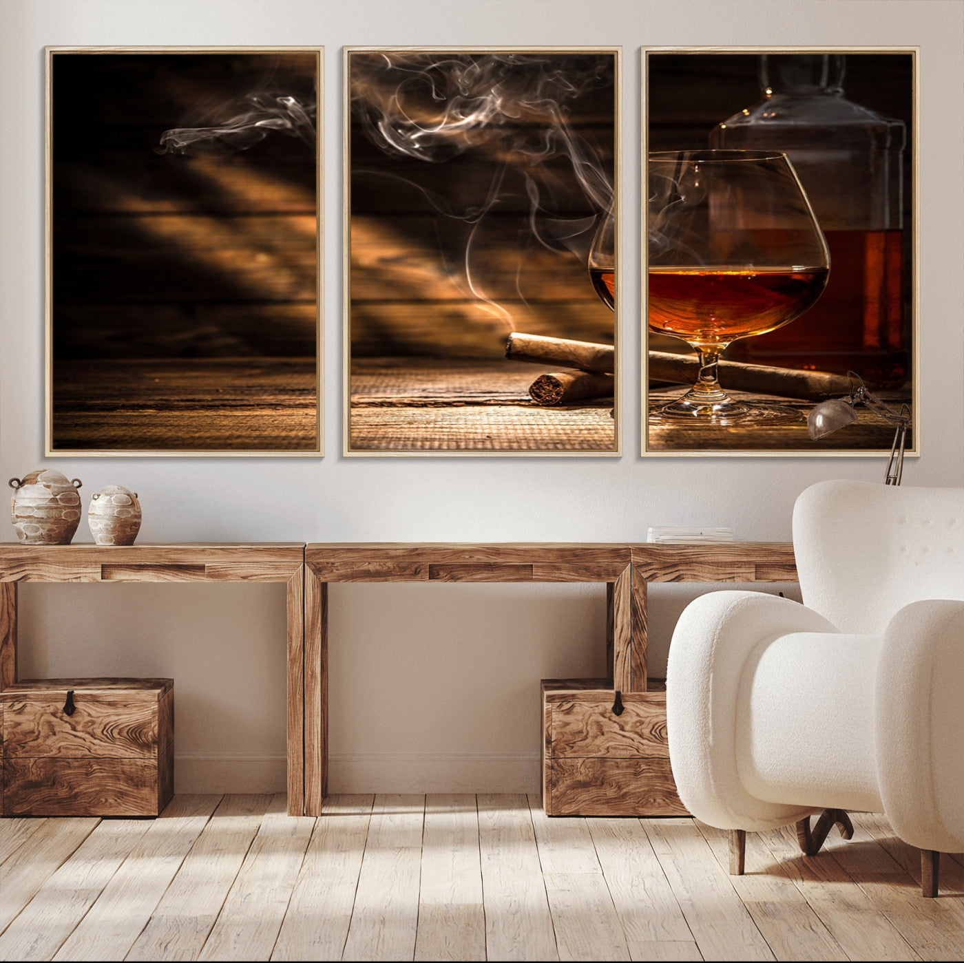MGV-FC-60X30-3P - Whiskey and Cigar Wall Art Canvas Print