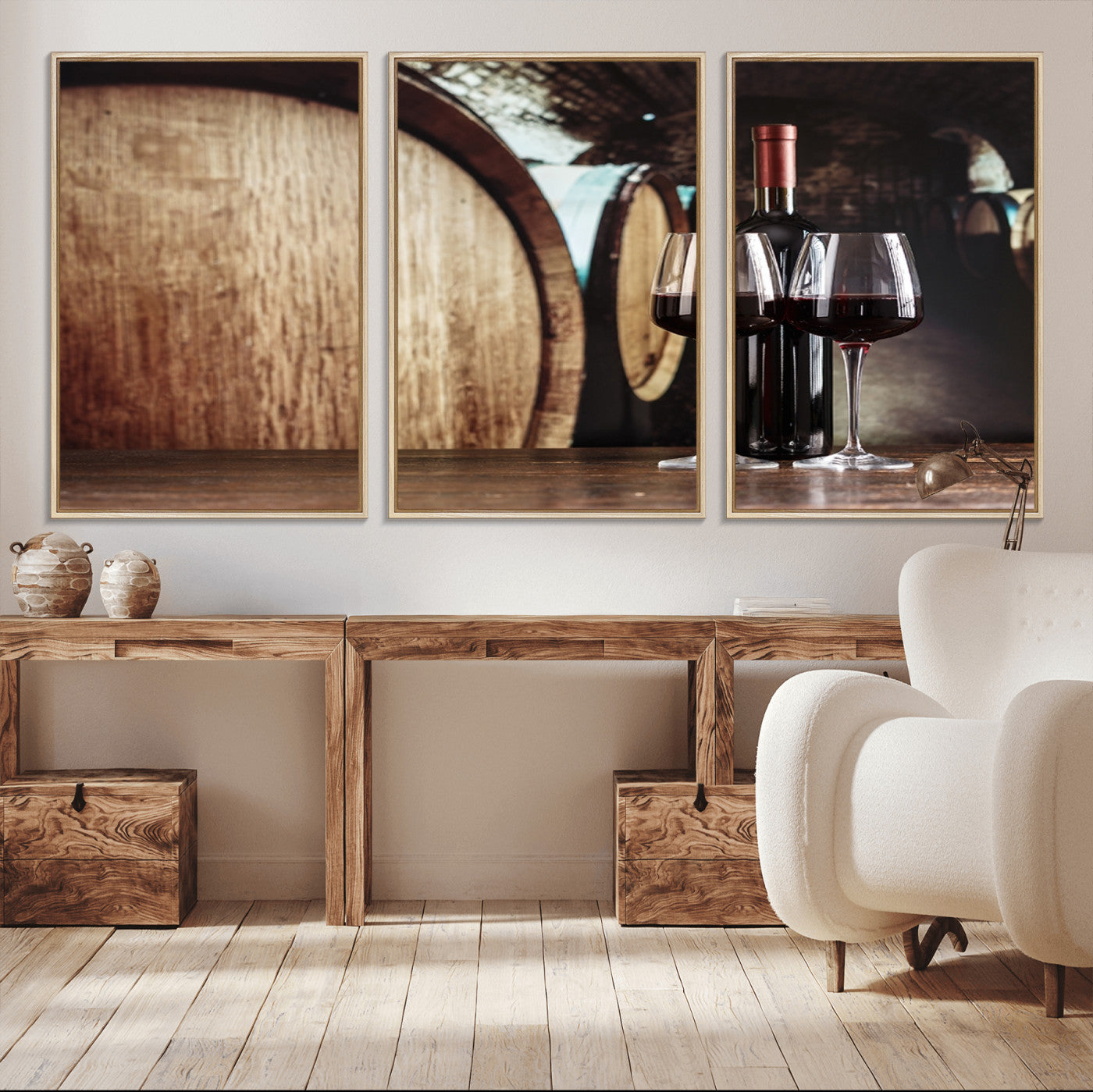 MGV-FC-60X30-3P - Wine and Barrel Wall Art Canvas Print