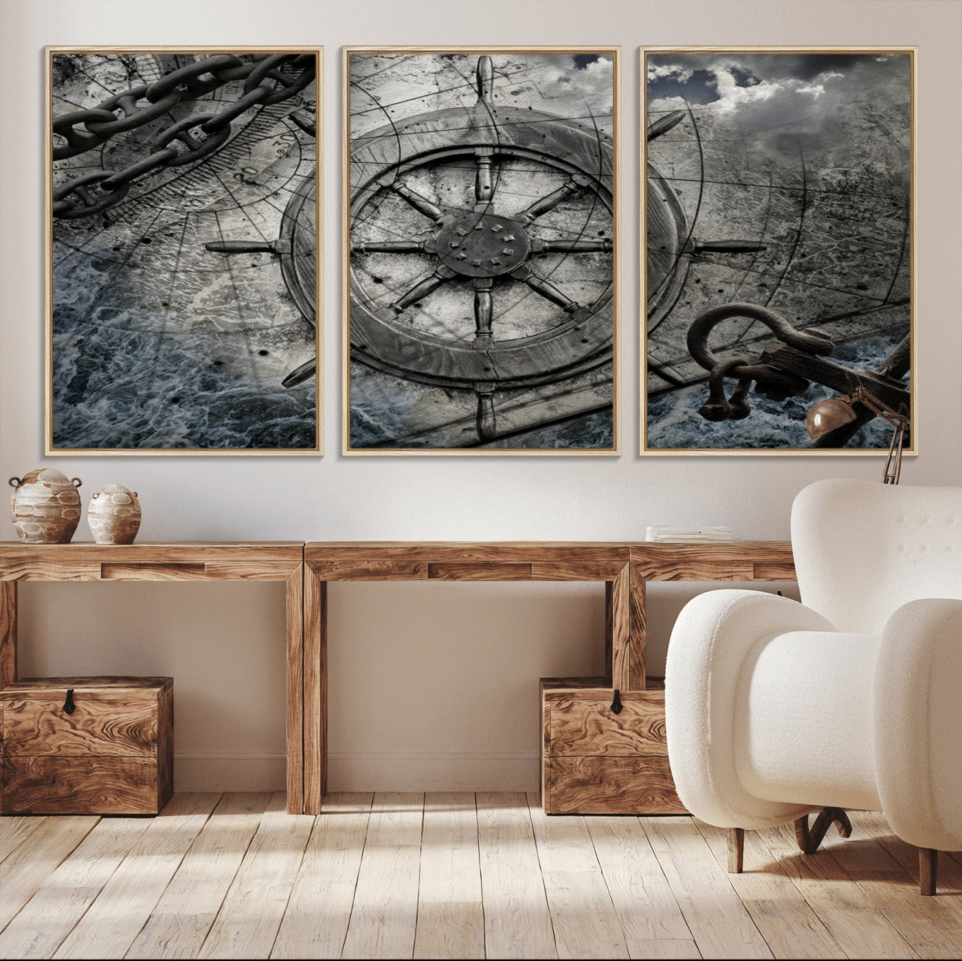 36770-MGV-CV-36X24-Ship Steering Wheel Vintage Wall Art Canvas Print