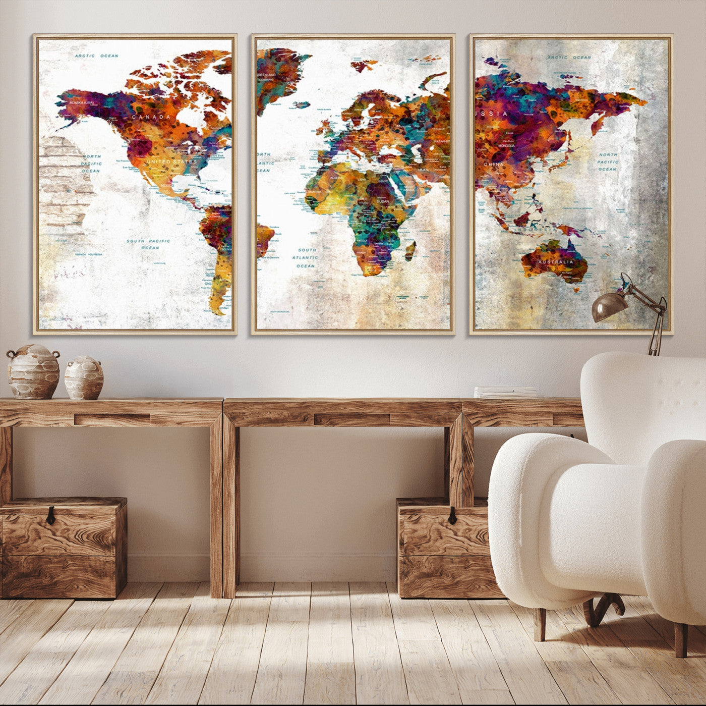 MGV-FC-60X30-3P - Push Pin World Map Canvas Print – Framed Wall Art for Couples to Track Their Travels – Anniversary