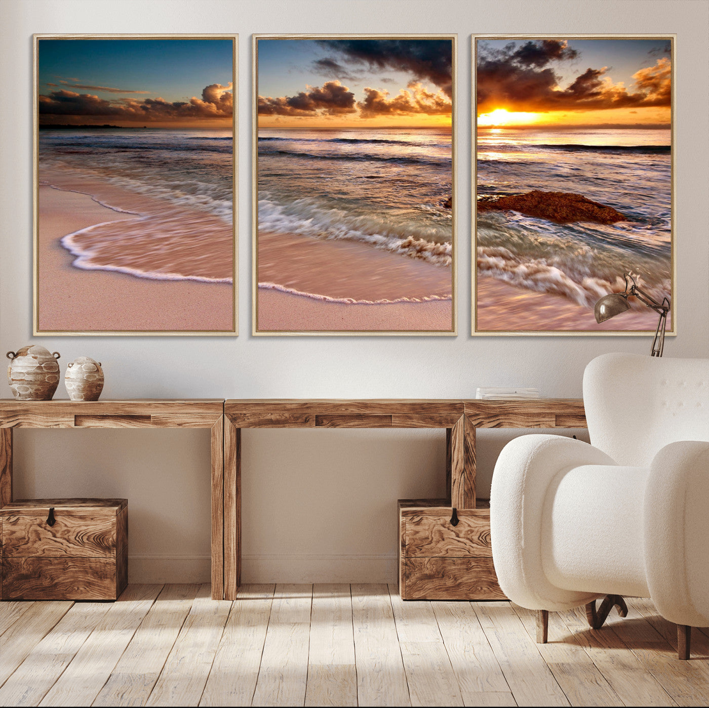38302-MGV-FC-60X30-3P_Natural-Sunset on Ocean Wall Art Canvas Print