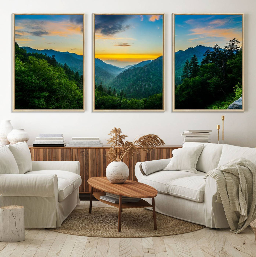 The Glamorous Landscape Canvas Wall Art is featured in the dining room.