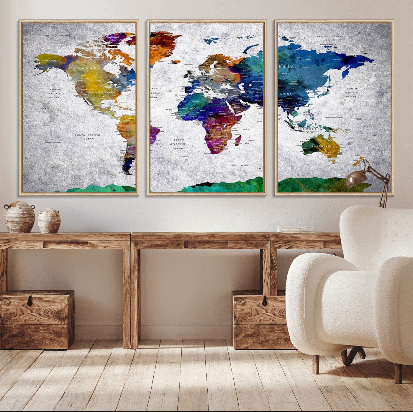 26840-MGV-CV-36X24-Push Pin World Map Canvas Print – Framed Travel Tracker Wall Art for Couples, Anniversary Gift and Modern Home Decor
