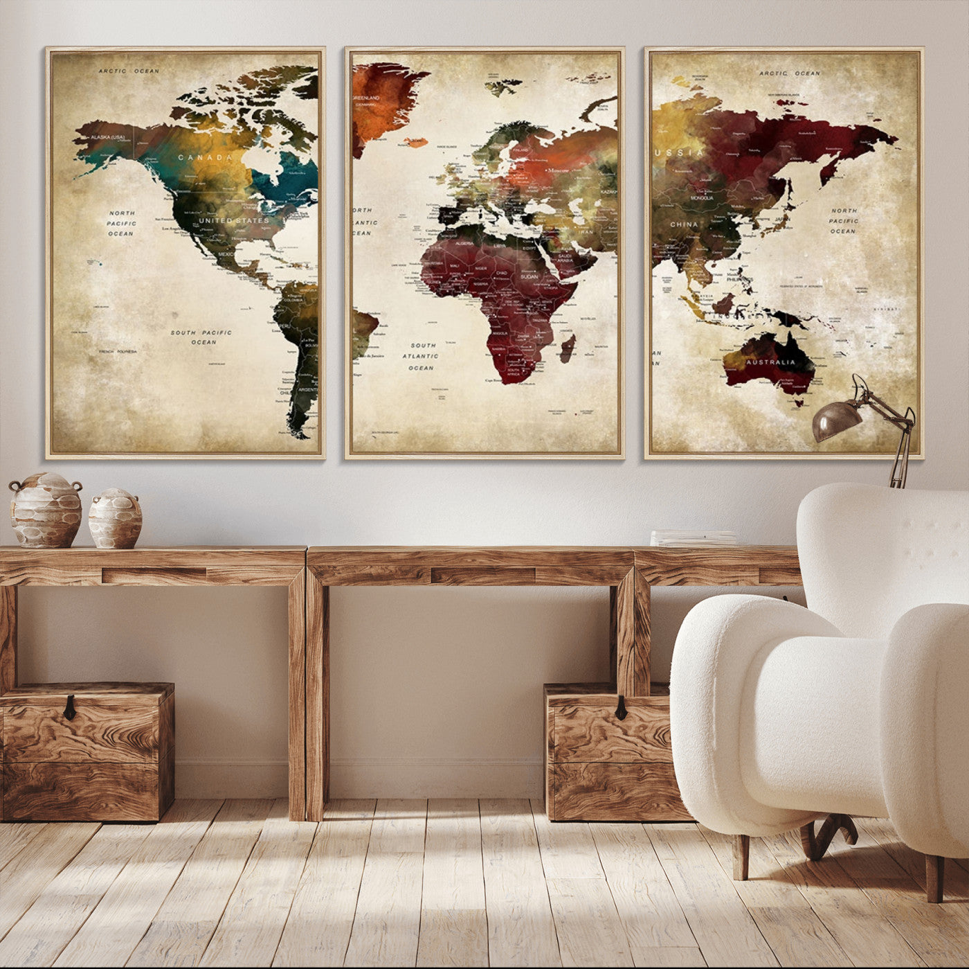 -Large World Map Wall Art Canvas Print, Framed Push Pin Map Art Picture Print, Abstract Traveller Map Perfect Modern Decor Artwork