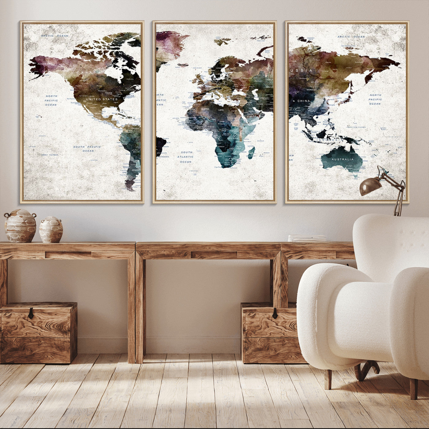 MGV-FC-60X30-3P - Push Pin World Map Canvas Print – Framed Wall Art for Couples to Track Their Travels – Anniversary