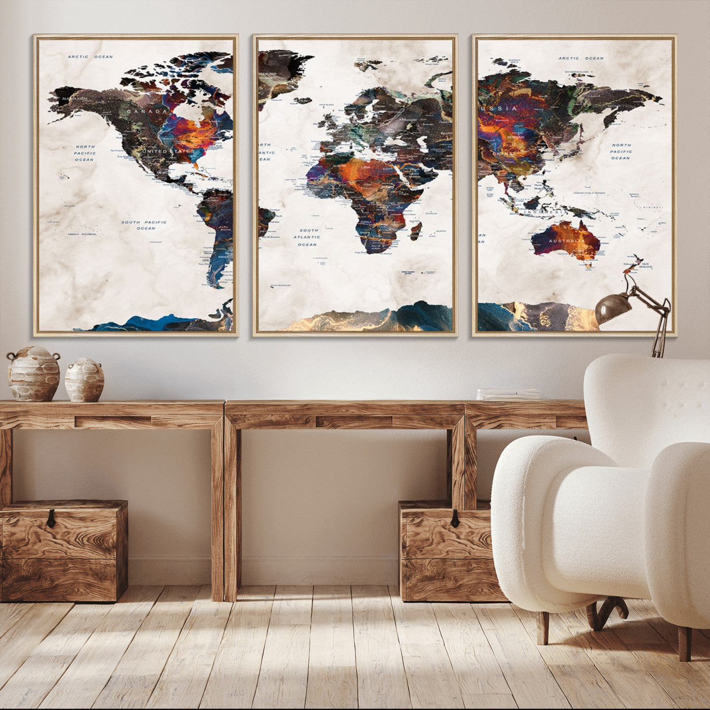 MGV-FC-60X30-3P - Push Pin World Map Canvas Print – Framed Wall Art for Couples to Track Their Travels – Anniversary