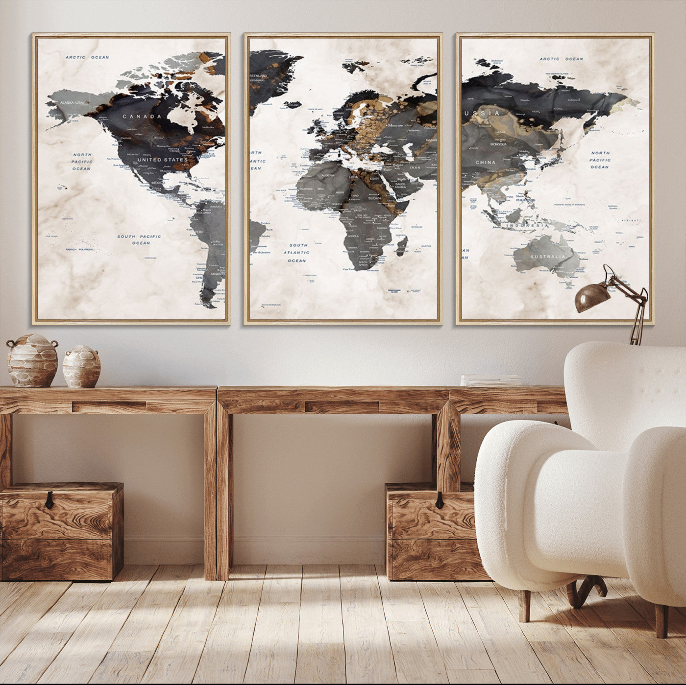 MGV-FC-60X30-3P - Push Pin World Map Canvas Print – Framed Wall Art for Couples to Track Their Travels – Anniversary