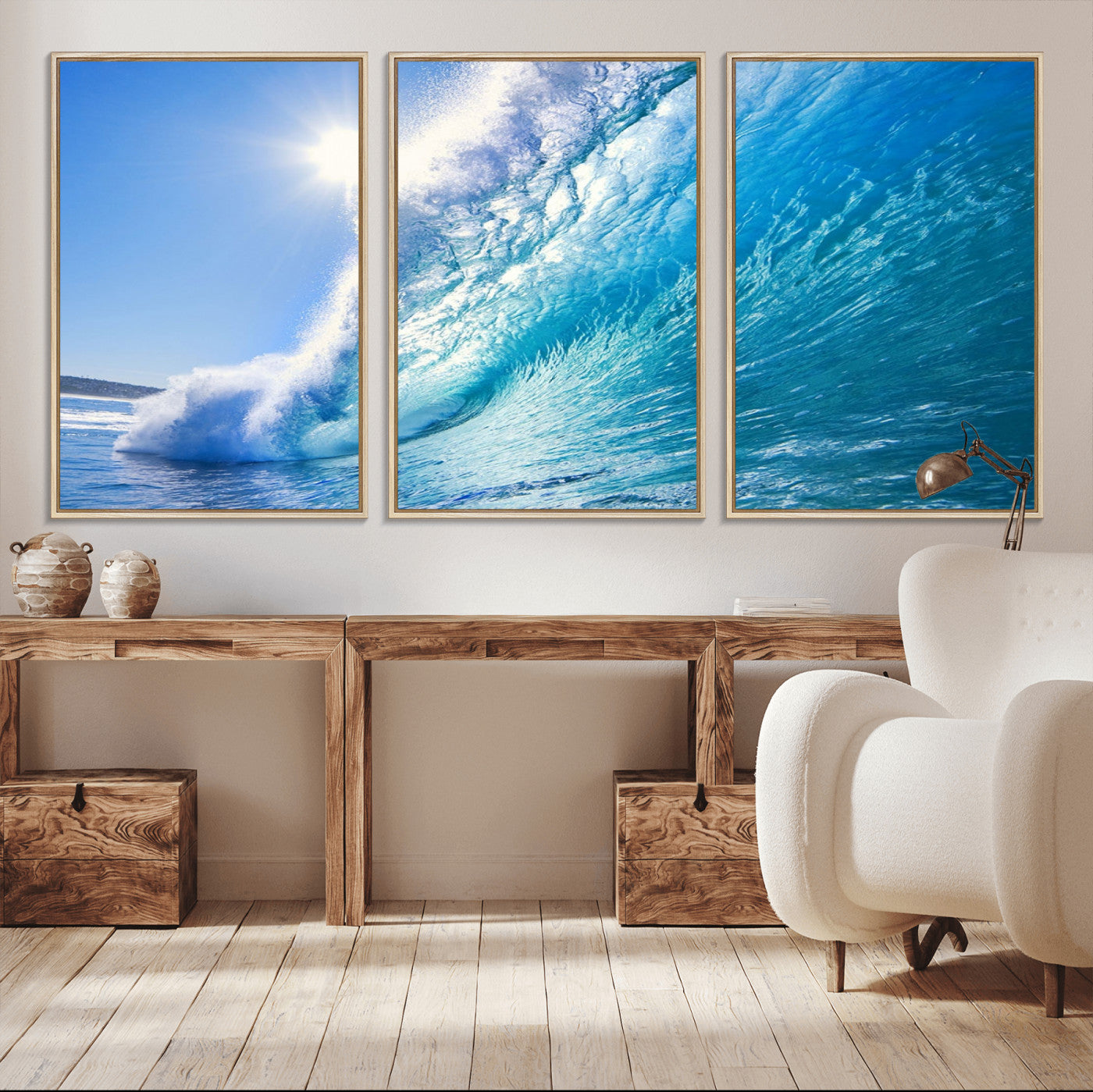 -Blue Big Wave Surfing Ocean Canvas Wall Art Artwork Print