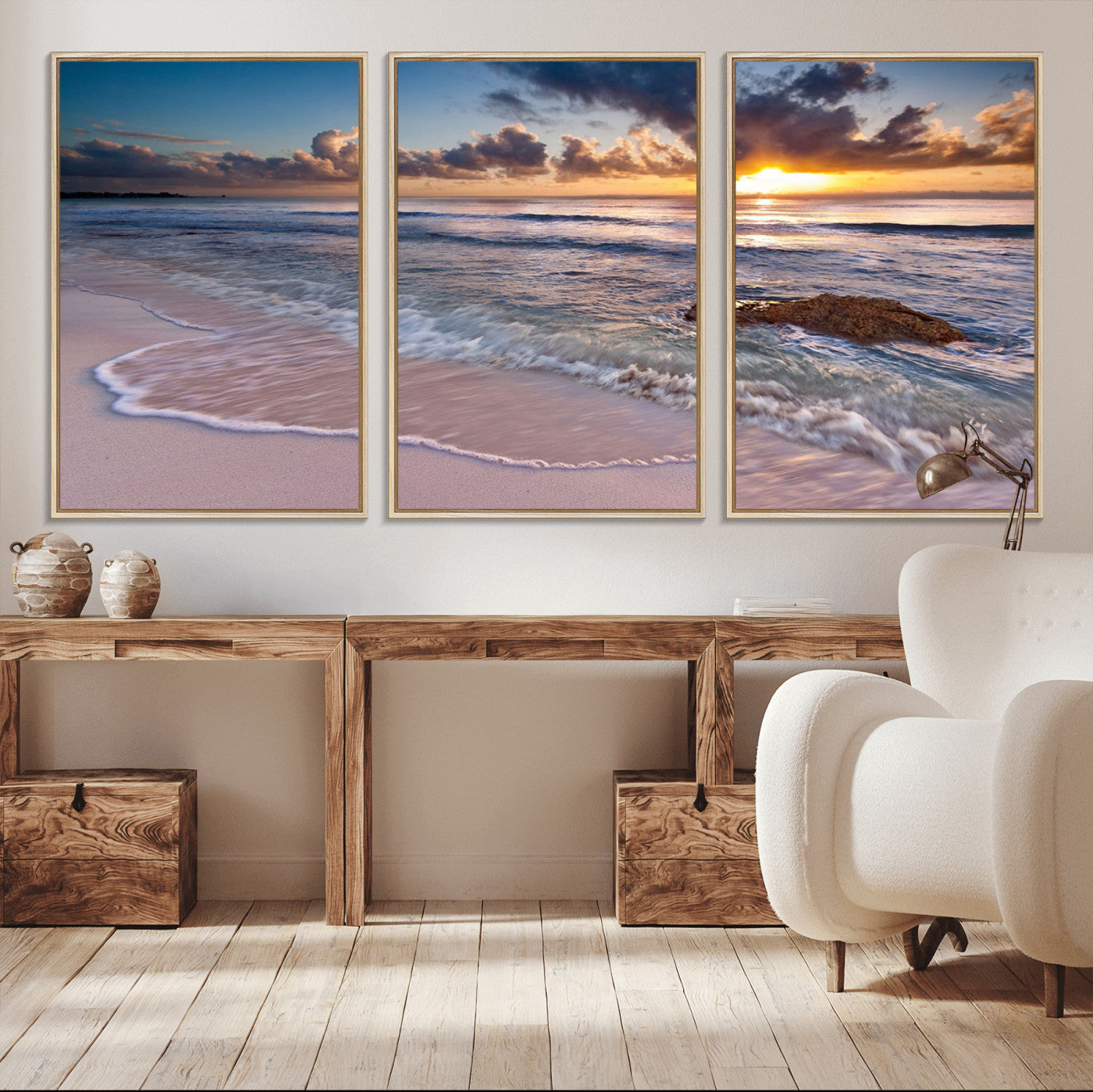94906-MGV-FC-60X30-3P_Natural-Sea Ocean Sunset Beach Wall Art Canvas Print