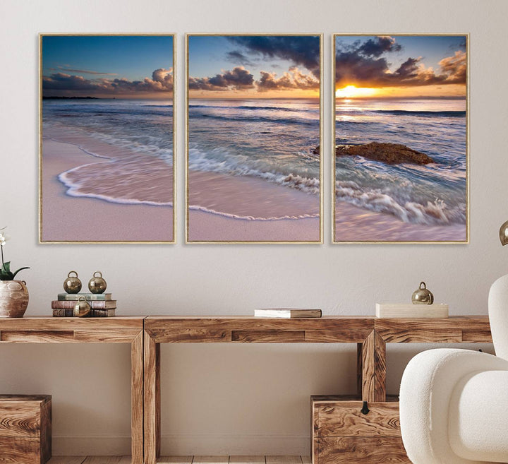 Sea Ocean Sunset Beach Wall Art Canvas Print.