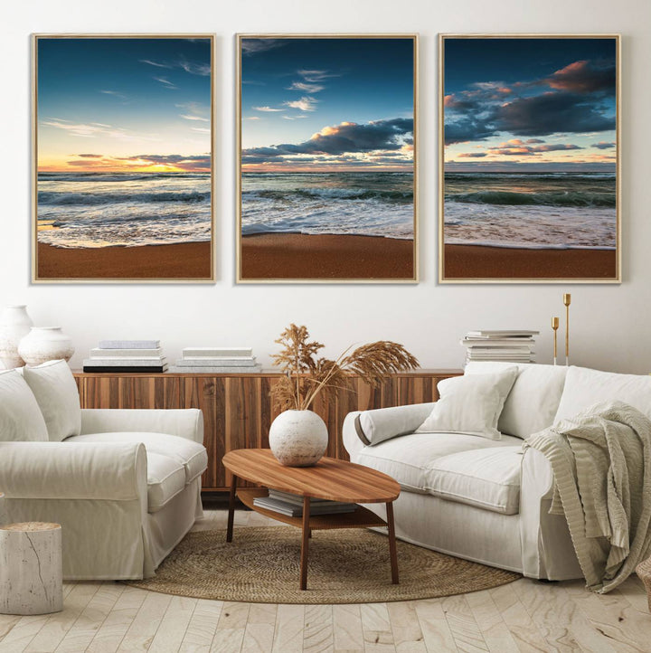 Ocean Beach Wall Art Canvas Print hangs prominently.