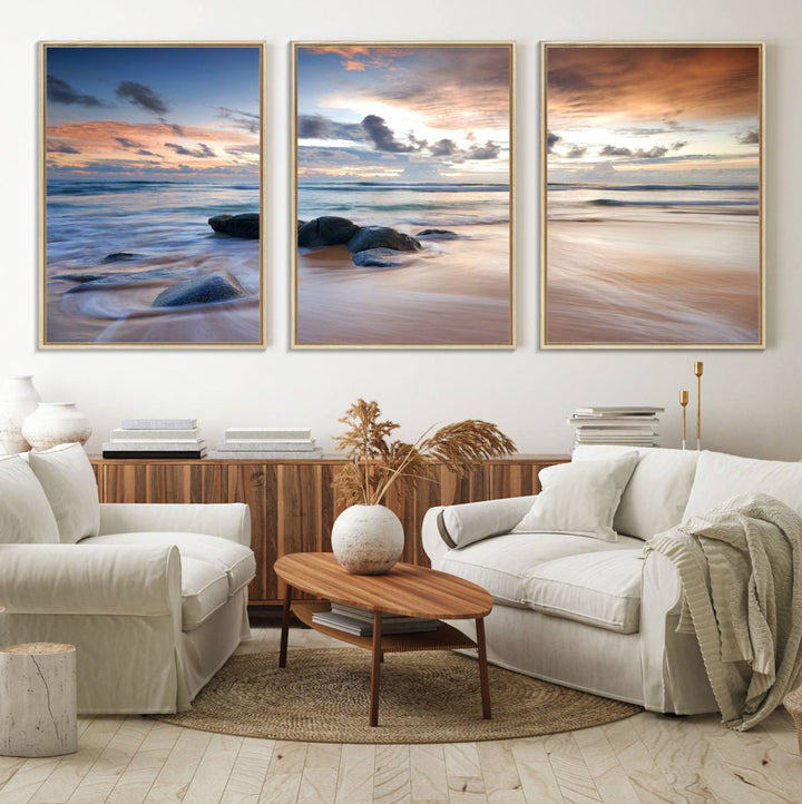 The Serene Weather On The Beach wall art canvas is ready to hang.