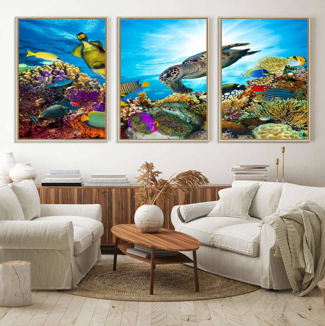 Aquatic Life Sea Turtles Fish Wall Art on canvas, perfect for adding a touch of marine beauty to your space.