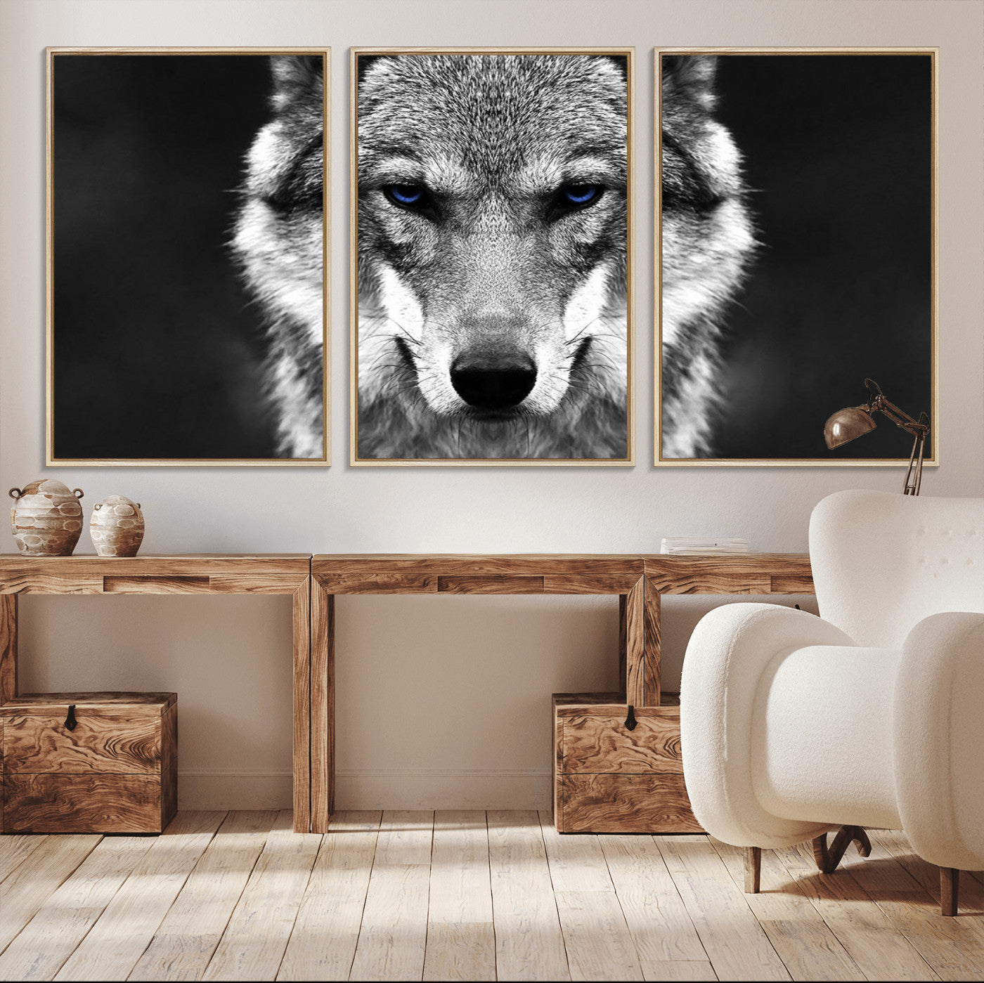 MGV-FC-60X30-3P - Black and White Wild Wolf Wall Art Canvas Print