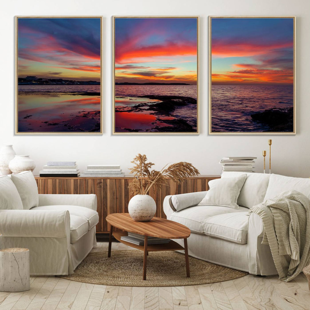 The Glorious Sunset on The Beach canvas print adorns the dining room.