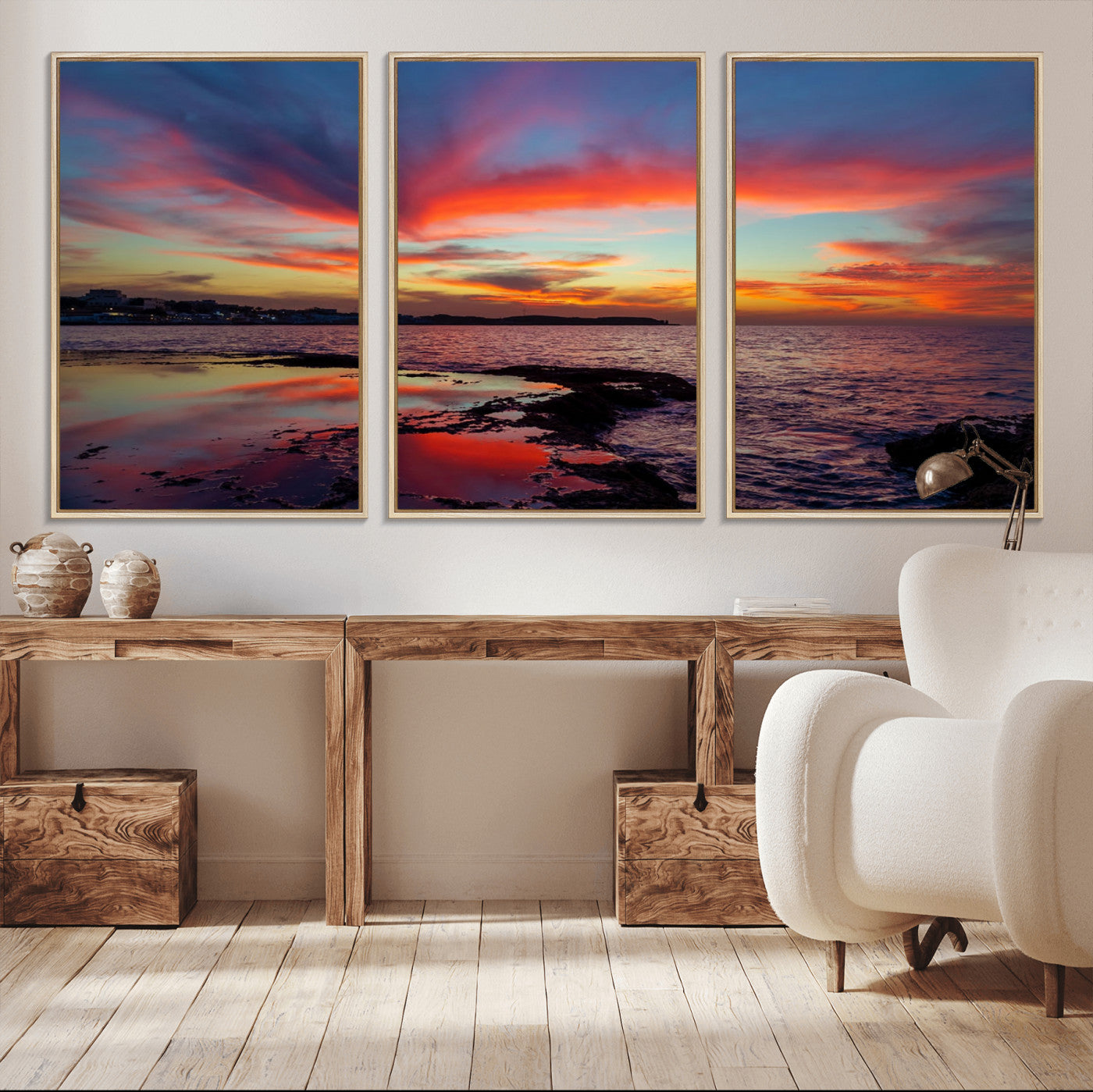 MGV-FC-60X30-3P - Glorious Sunset on The Beach Wall Art Canvas Print