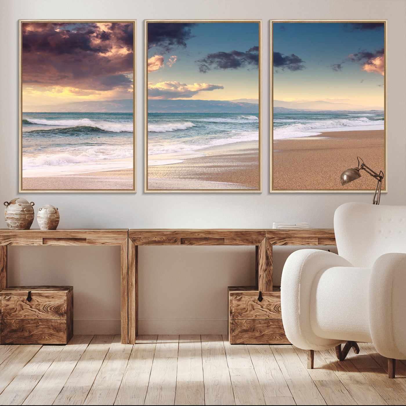 MGV-FC-60X30-3P - Cloudy Weather Beach Sunset Canvas Print | Sunrise Wall Art Canvas Print