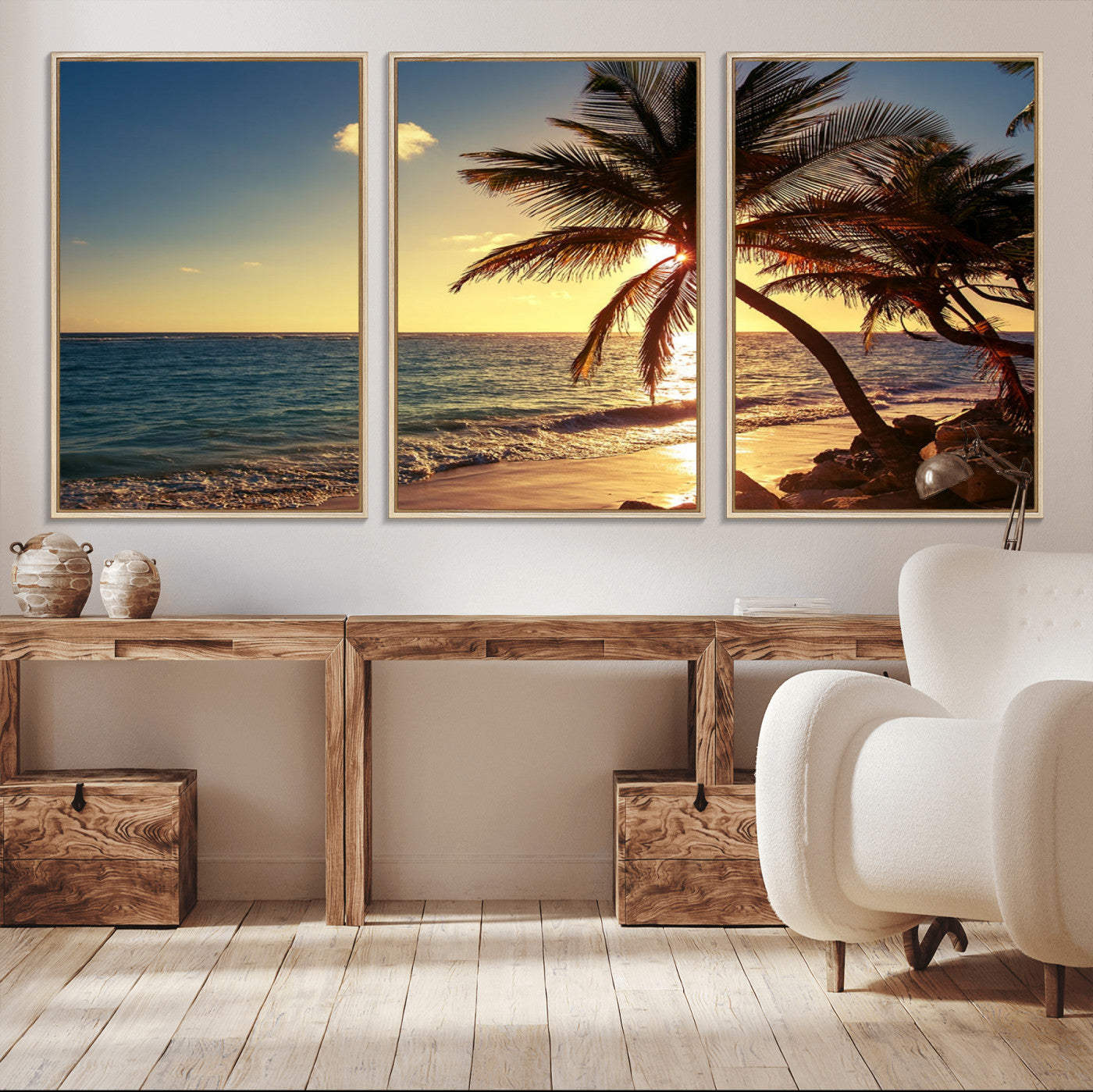 MGV-FC-60X30-3P - Sunset Palm Trees Wall Art Canvas Print