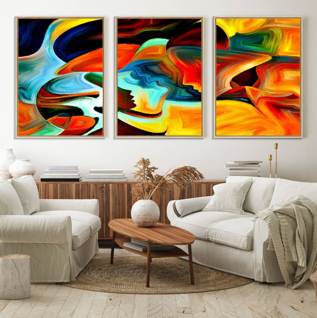 The kitchen wall features the Human Love Figures Abstract Wall Art Canvas Print.