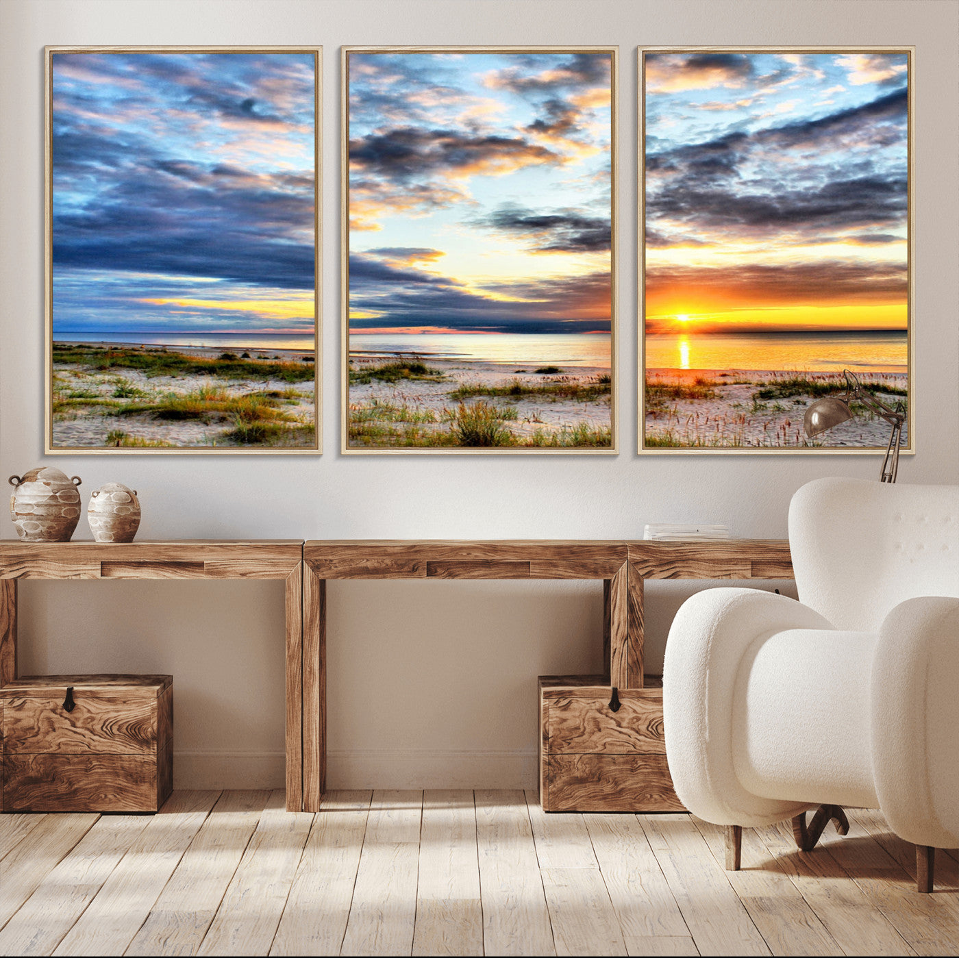 MGV-FC-60X30-3P - Sunset On The Ocean Wall Art Canvas Print