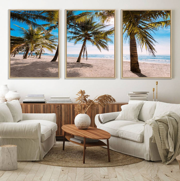 The Palm Beach Tropical Island Canvas Print is perfect wall art for a sunny beach vibe.