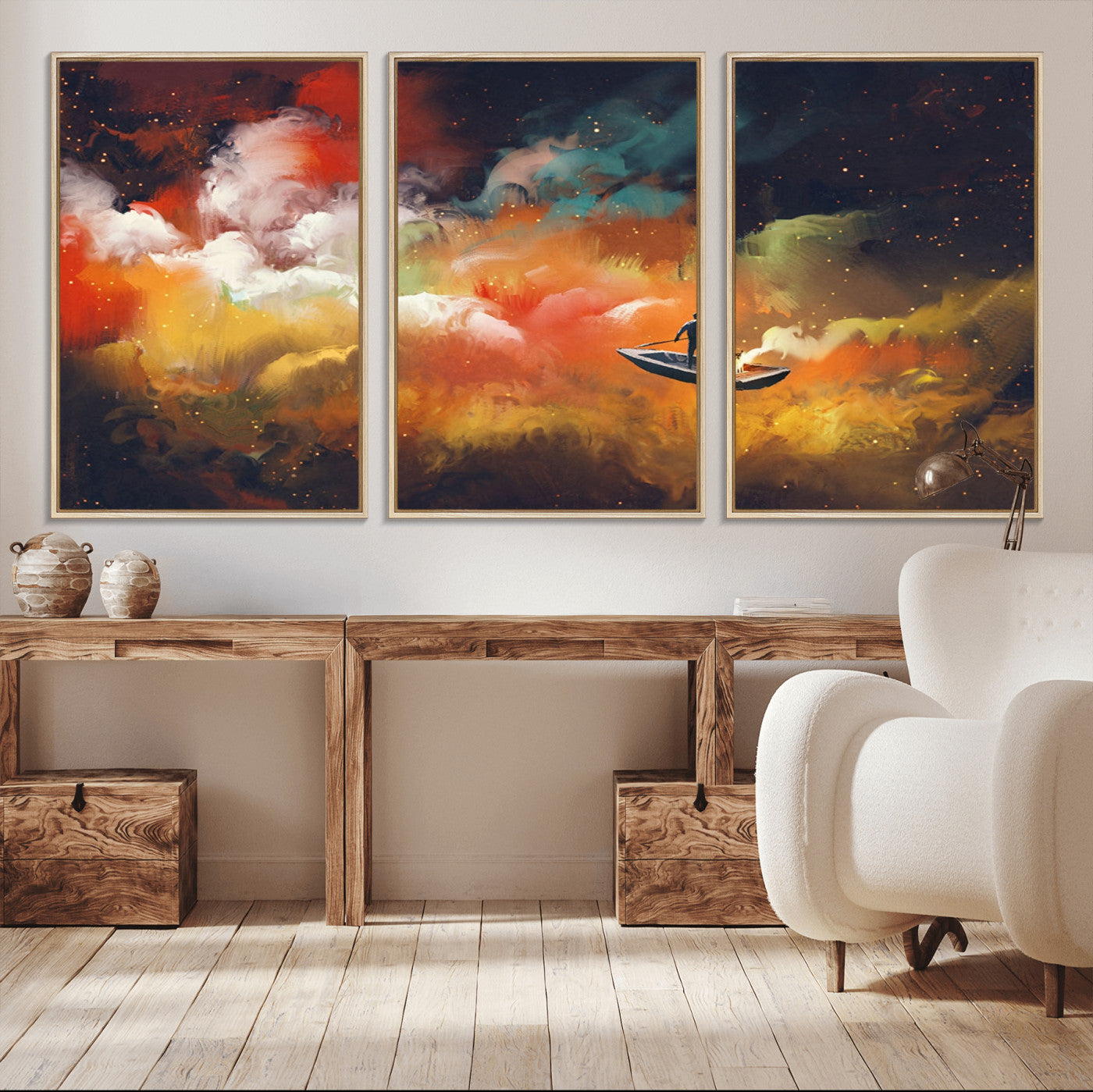 MGV-FC-60X30-3P - Surreal Space Adventure Canvas Wall Art – Dreamlike Abstract Galaxy Print – Framed and Ready to Hang for Living Room or Bedroom Decor