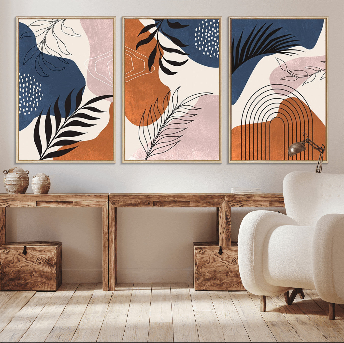 MGV-FC-60X30-3P - Boho Wall Art Canvas Print Set Mid-Century Prints Bohemian Wall Artwork Prints Boho Neutral,