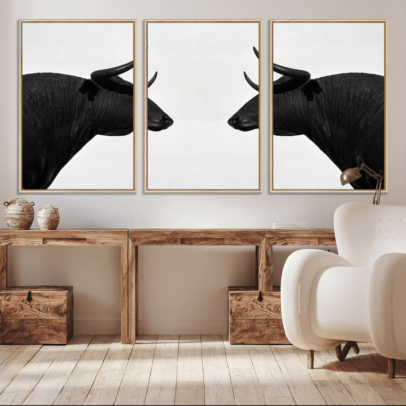 -Spanish Bull Art - Framed Black and White Bull Canvas Print for Modern Rustic Home or Office Decor