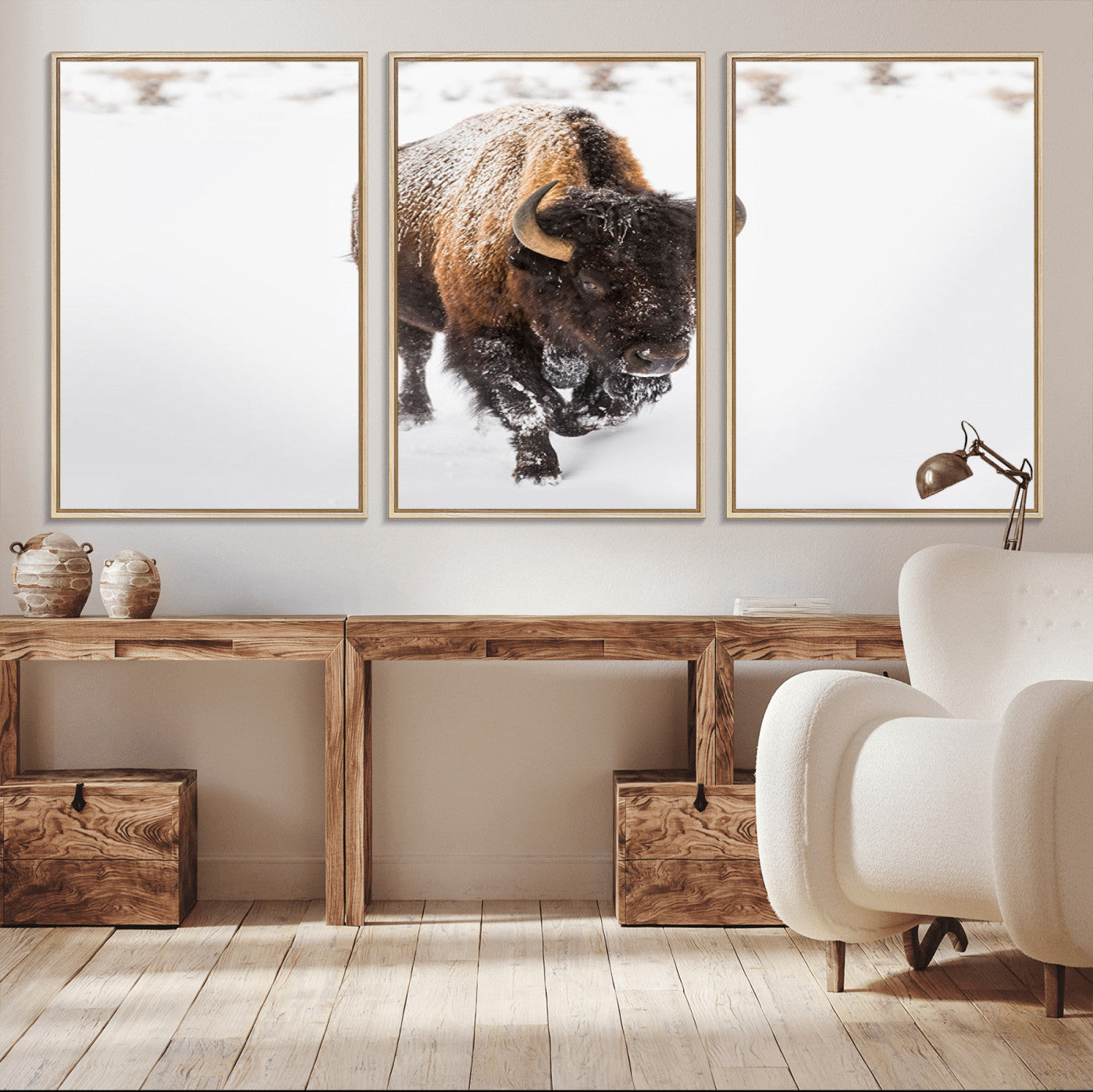 MGV-FC-60X30-3P - Bison Winter Wall Art Canvas Print For Farmhouse Decor