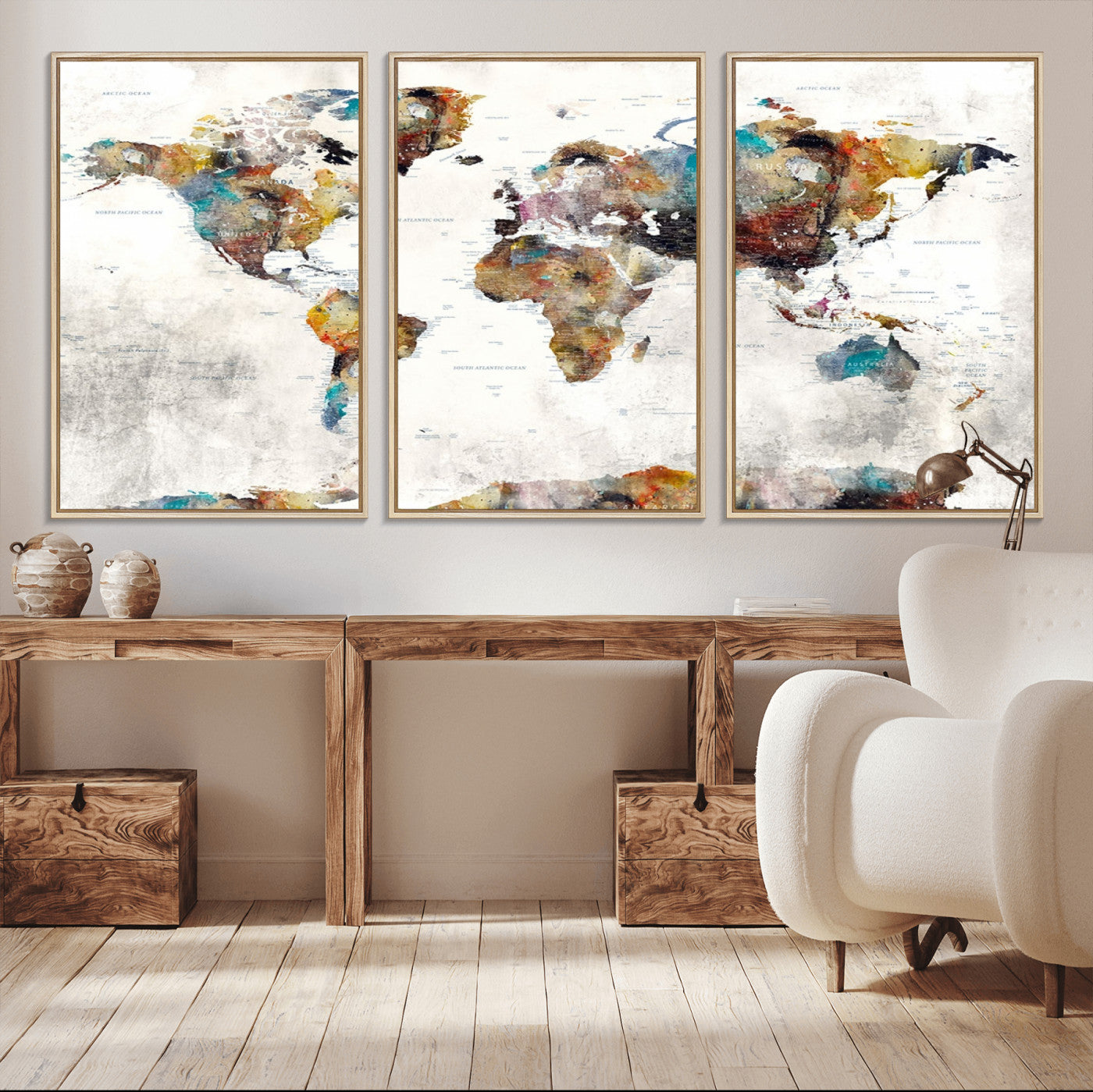 MGV-FC-60X30-3P - Push Pin World Map Canvas Print – Framed Wall Art for Couples to Track Their Travels – Anniversary