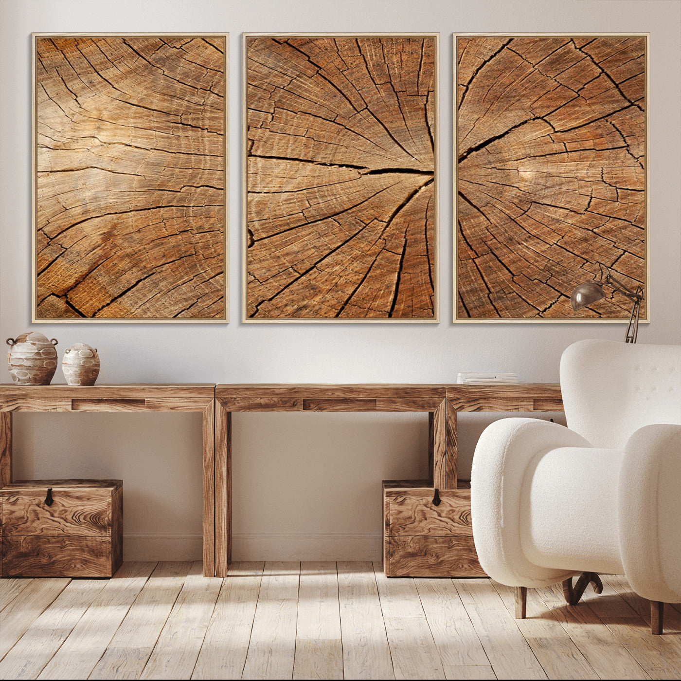 MGV-FC-60X30-3P - Tree Ring Canvas Art, Rustic Wood Grain Wall Art, Tree Slice Decor for Modern Homes, Giclee