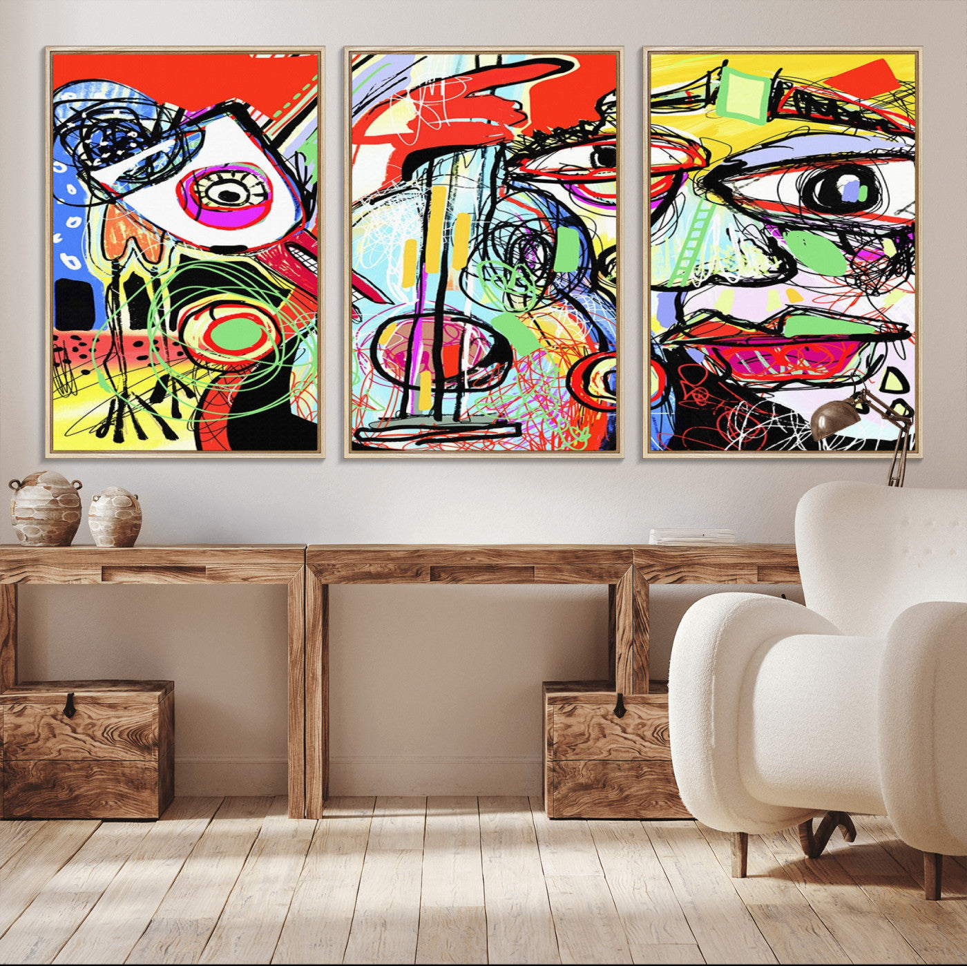 MGV-FC-60X30-3P - Picasso Style Art Abstract Canvas Wall Art Print , Colorful Abstract Artwork